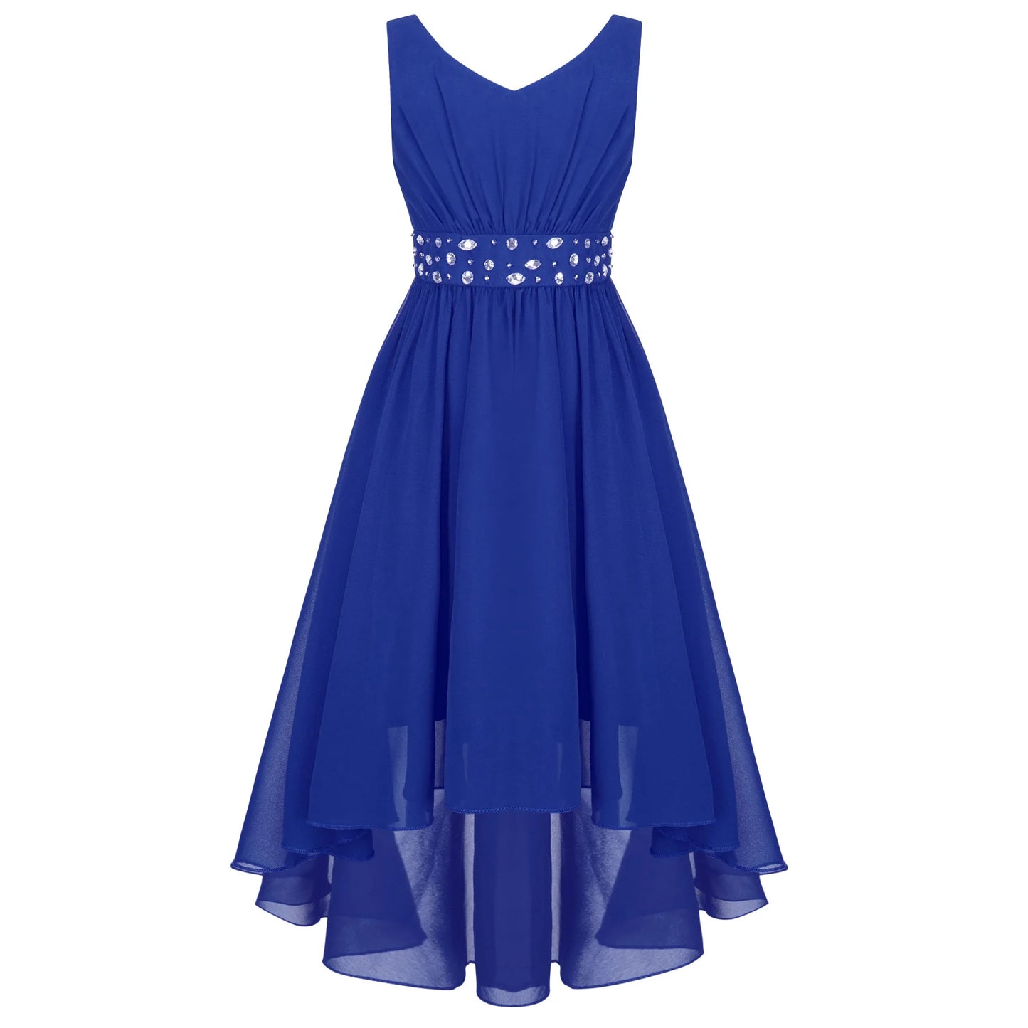 Summer Girls Festive Dress Hi-Lo Tulle Sleeveless Shiny Beaded Dress Flower Kids Wedding Pageant Clothing Evening Communion Gow
