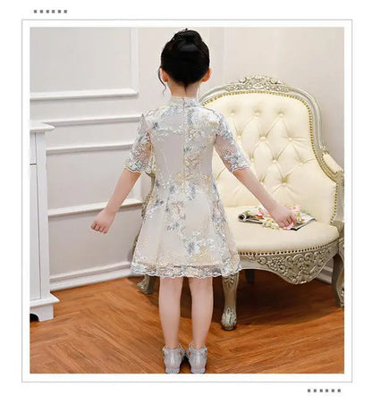 Girls Dress Summer Clothes Hanfu New Fashion Children's Vintage Net Yarn Dress Kids Girls Dresses for School Wedding of 12 Years
