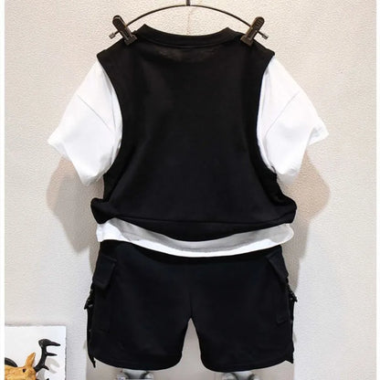 Kids Boys Summer Suit New Fashion Children's Baby Handsome Short Sleeve Top Shorts 2-Piece Boys' Casual Clothing Set (Available)