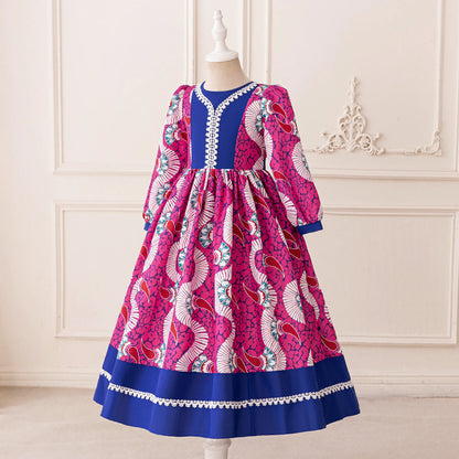 Girl Dress For Eid Arab Muslim Floral Print Long Sleeve Dress For Children Formal Pageant Party Festival Ceremonial Banquet Gown