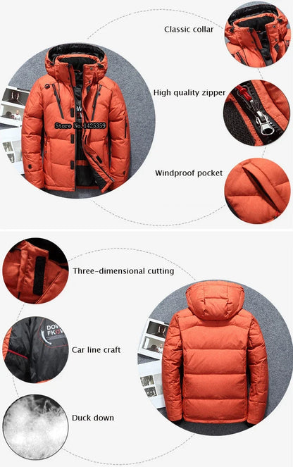 '-20 Degree Winter Down Coat Men White Duck Down Parkas Jacket Mens Thick Warm Snow Parka Jacket Overcoat Windbreaker Warm Parkas  (Available)