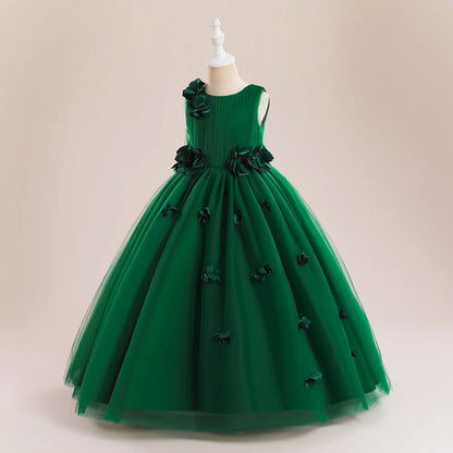 Elegant Flower Party Girls Dresses Christmas Costume Summer Wedding Bridesmaid Princess Prom Dress Birthday Flower Kids Clothing
