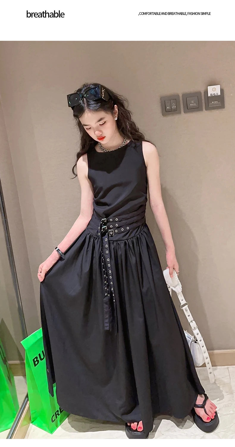 kids dresses for girls summer clothes meisjes jurk French style teenage girl sleeveless long dress vestido de princesa luxo 12