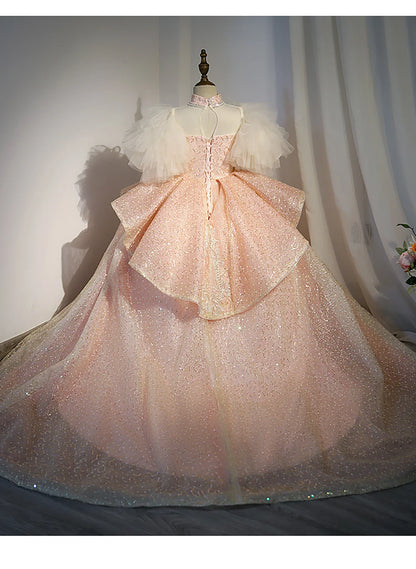 Kids Girls Princess Dress for Party Birthday Exquisite Beadings Sequined Tulle Ball Gown Flower Girl Wedding Dresses Children