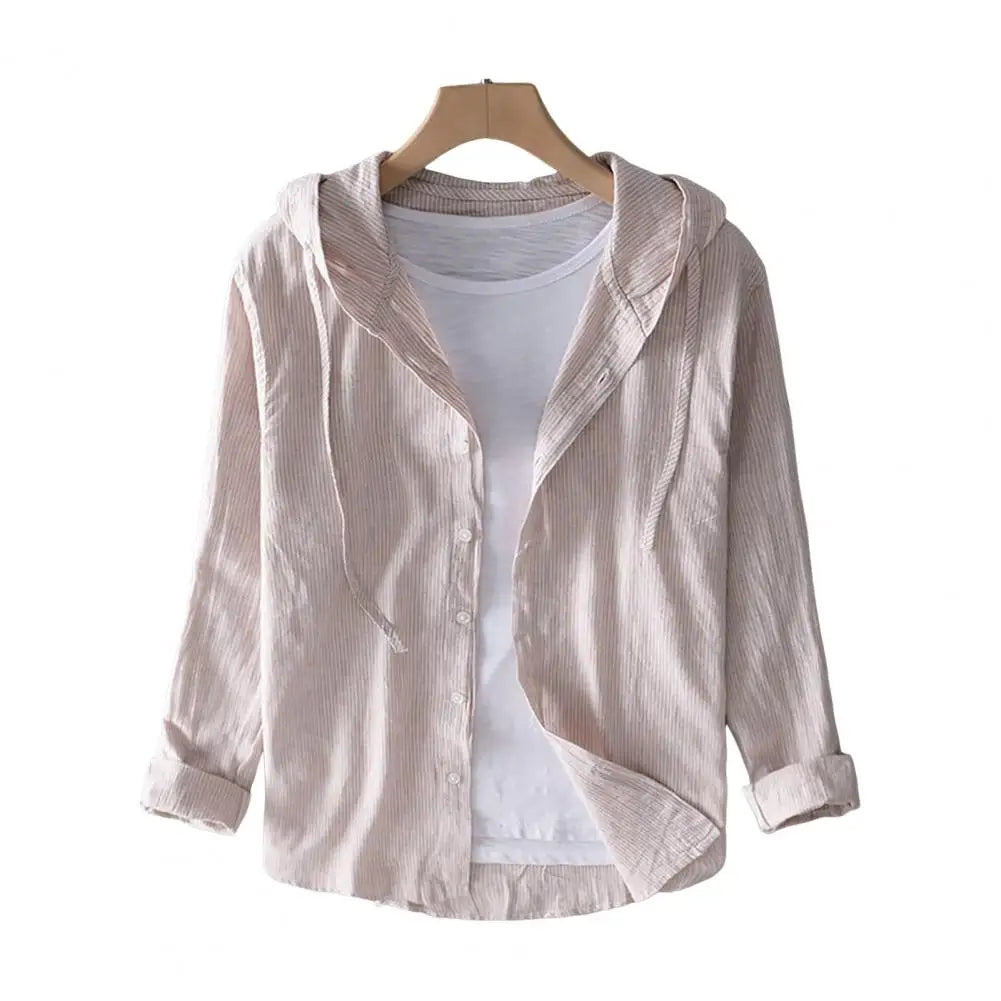Men Summer Shirt Sun Anti UV Long Sleeve Hooded Drawstring Single breasted Soft Loose Breathable Cardigan Coat Top (Available)