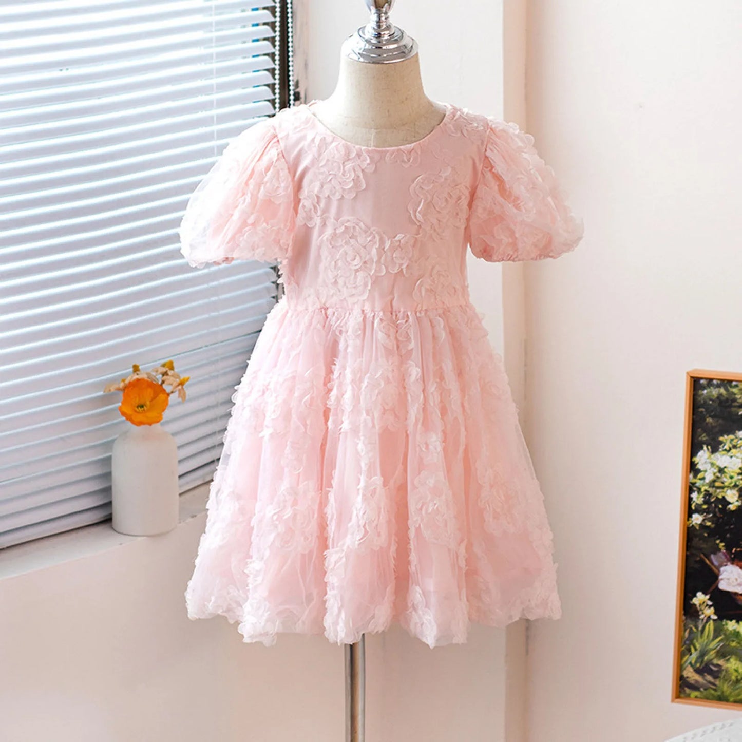 Fashion Cute Party Dress Elegant Gown Host Performance Princess Gown Comfortable Puff Sleeves Solid Color Party Princess Dress