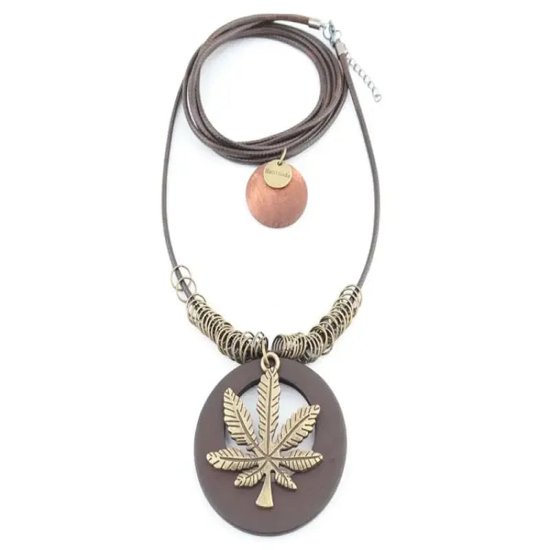 Vintage Accessories Ethnic Double-layer Round Wooden Maple Leaves Pendant Long Necklace For Women Men Sweater Chain Jewelry