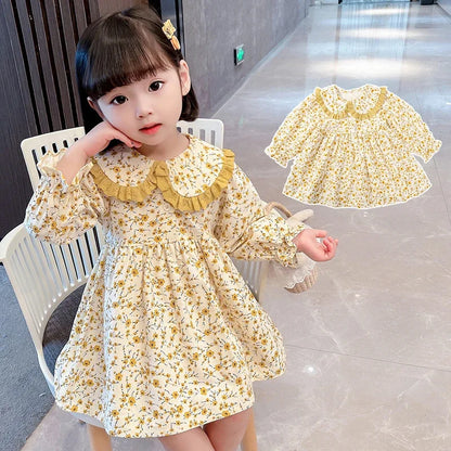 Girls Casual Dresses  Yellow Floral Lapel Dress for Girls 2-7Y Cute Toddler Dress Flower Girl & Casual Outfit