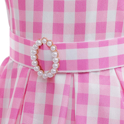 Girls Party Dresses Pink Plaid Princess Dress Birthday Party Children's Day Perform Dress Kid Carnival Halloween Cosplay Costume