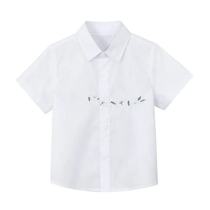 Summer Children Boys Suit Set Stylish Flower 1-10Y Boys Formal Wedding Suit Outfit Spliced Kids Baby Boys Vest Shirt Shorts Suit