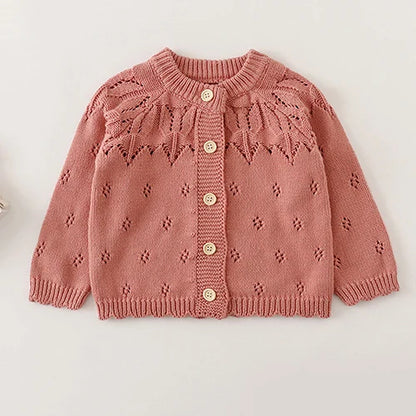 Winter Spring Baby Knitted Clothing Long Sleeved Floral Embroidery Knitting Coat Newborn Baby Girls Knitting Cardigan Sweater (Available)