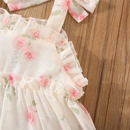 Summer Girls' Dress Strap Chiffon Cool Beach Skirt Beautiful Fragmented Flower Ladies Fashion Bow Sleeveless Skirt