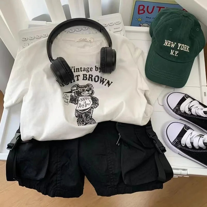 Summer Boys Short Pants Leisure Boys Shorts With Pocket Decoration Calf-Length Trousers For Kids 2024 New