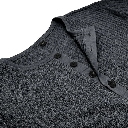 Summer Trend Men's Short Sleeve Casual T-Shirts Solid Henley Neck Button Up Pullover Tops Spring Turn Down Collar Basic Shirt (Available)