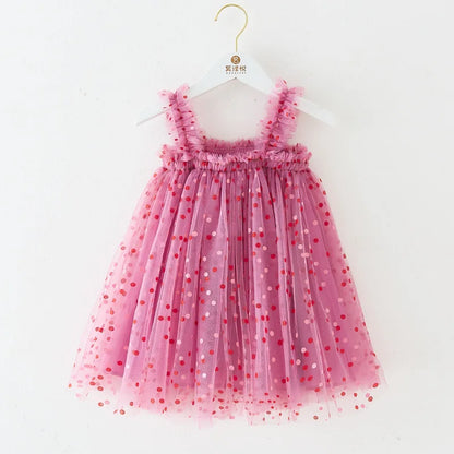 Girls Summer Dresses 2025 New Fashion Sweetheart Colorful Sequin Tulle Dress Kids Vacation Birthday Party Princess Dress