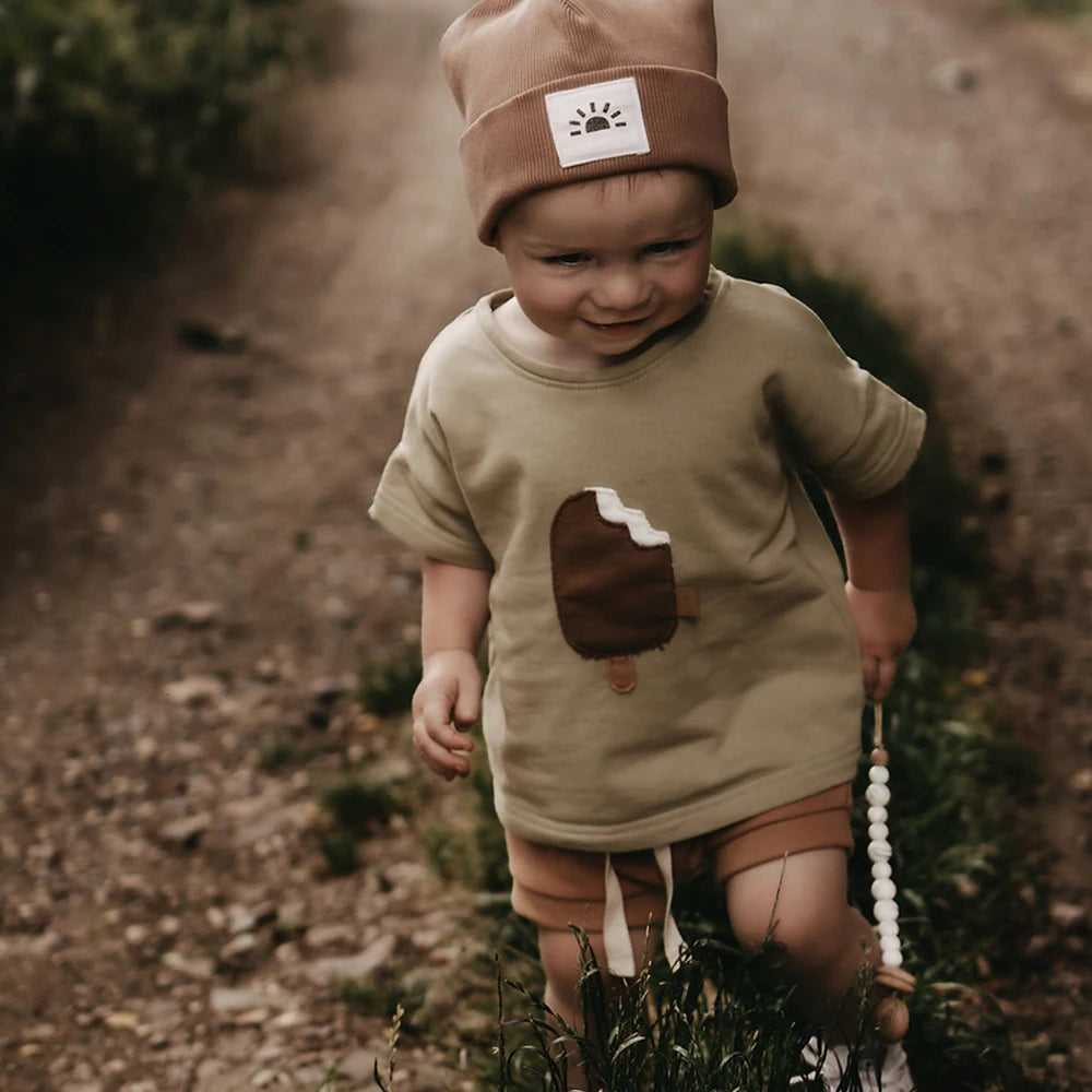 Summer Boys  Girls Clothing Solid Color Shorts T-shirt Casual  Ice Cream Rainbow Pattern Cotton Comfortable 6M-3Y