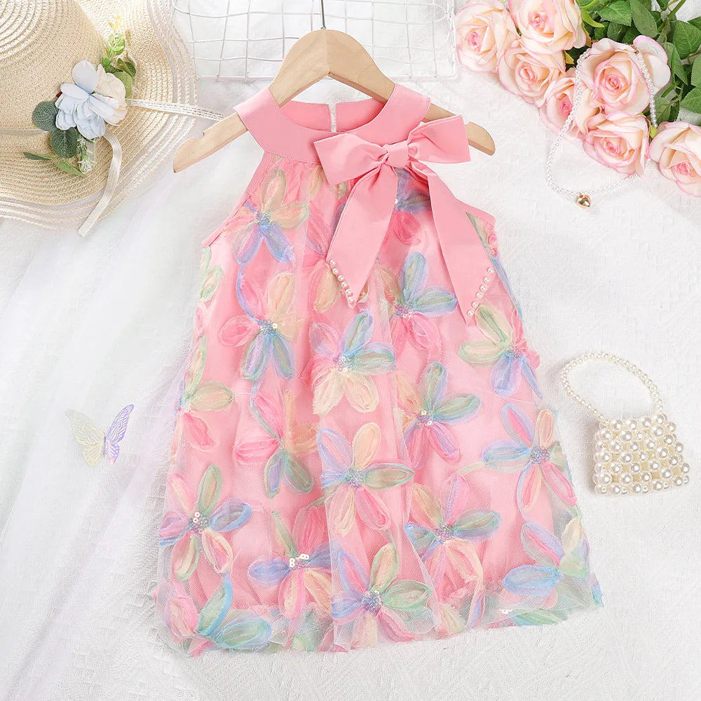 Girl Clothing 2025 Summer Girl Clothes Children Colorful Flower Princess Dress Kids Cute Sweet Birthday Party Holiday Dresses