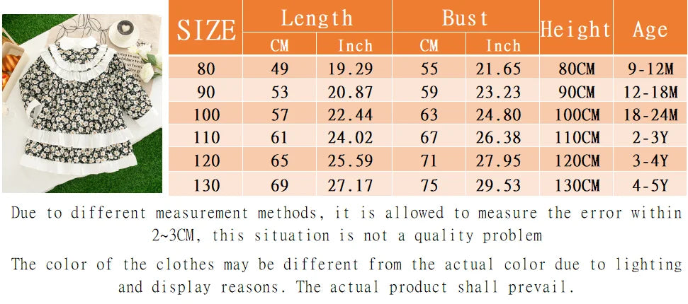Girls' Dress Spring and Autumn Full Print Flowers Long Sleeve Baby Dresses Sweet Lace Baby Girl Dress Baby Girl Clothes