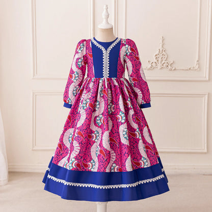 Girl Dress For Eid Arab Muslim Floral Print Long Sleeve Dress For Children Formal Pageant Party Festival Ceremonial Banquet Gown