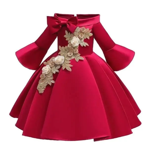 2-10 Yrs Girls Summer Dresses Flower Elegant Kids Princess Party White Dress for Wedding and Birthday Baby Communion Costume