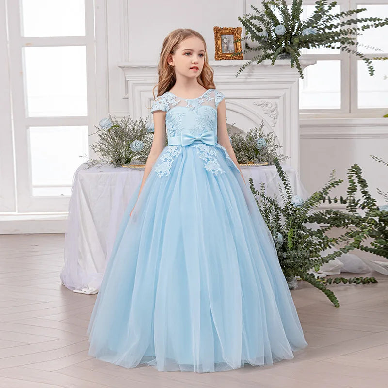 Girl Evening Dress Off-Shoulder Princess Elegant Teenager Girls Dress For Wedding Piano Performance Formal Children Lace Dress