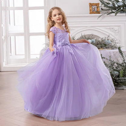 Girl Evening Dress Off-Shoulder Princess Elegant Teenager Girls Dress For Wedding Piano Performance Formal Children Lace Dress