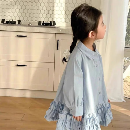 Girl's Shirt Dress Princess Spring New Long-sleeve Gown Children Summer Turn-down Dresses 2-8Y Kids Autumn Fashion Clothing