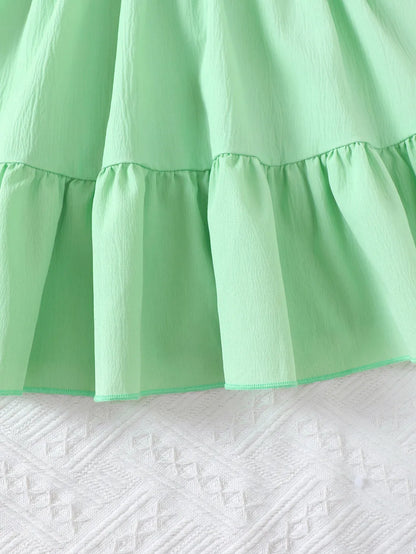Summer Green Dress for Girls 1-6Years Sleeveless A-Line Children's Dresses with 3D Woolen Flower+Small Satchel Holiday Clothes
