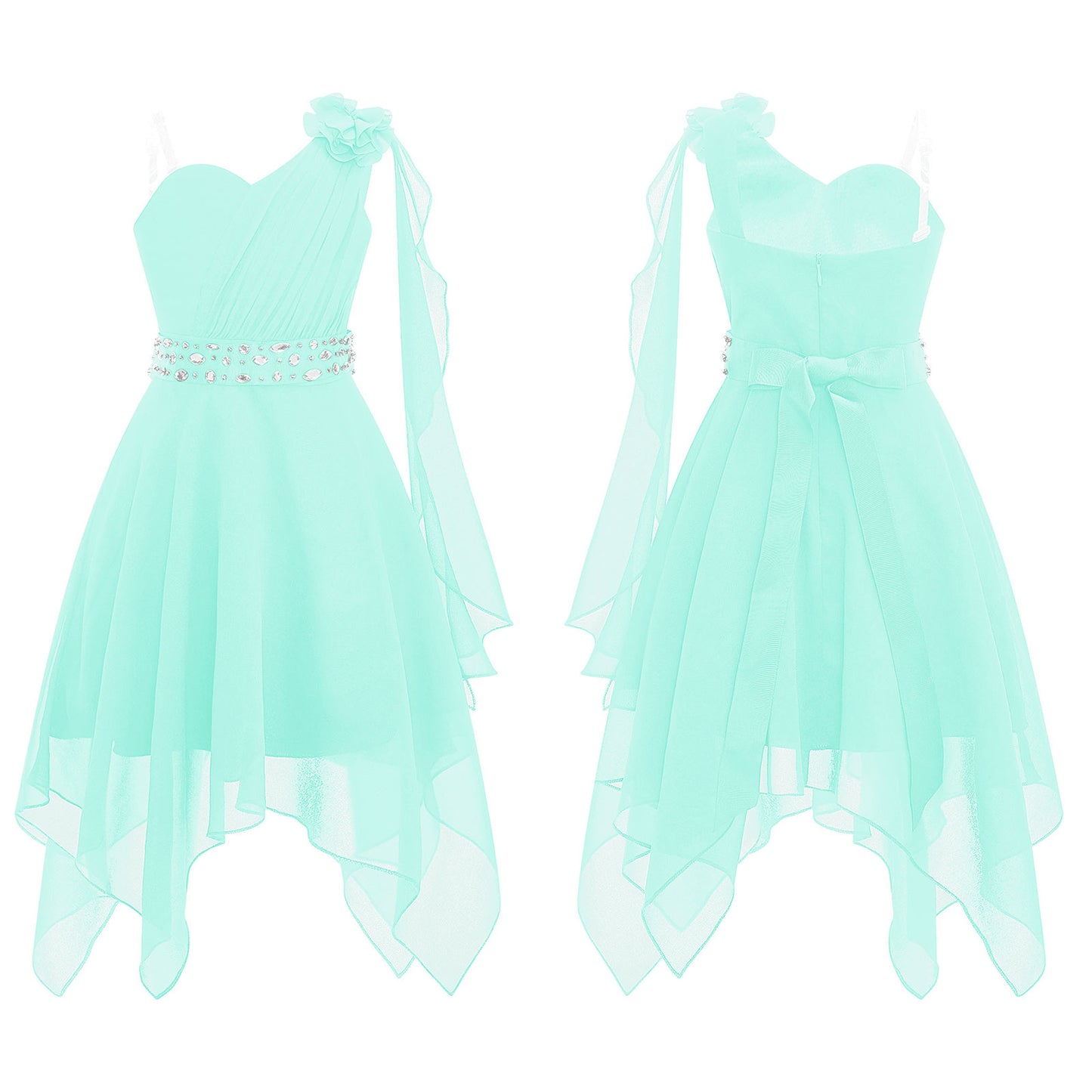 Summer Girls Festive Dress Hi-Lo Tulle Sleeveless Shiny Beaded Dress Flower Kids Wedding Pageant Clothing Evening Communion Gow