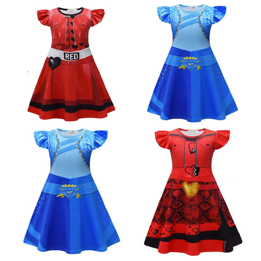 Kids D-Descendants 4 Red Girls Dresses Cosplay Costume Movie T-The Rise of Red Chloe Princess Dress Halloween Carnival Dress Up