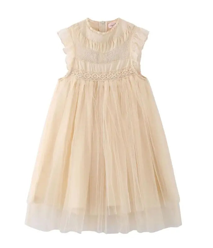 New Wedding Flower Girl Dresses for Kids Princess Dress Sleeveless Summer Birthday Party Pageant Toddler Lace Tulle Dress 1-7T