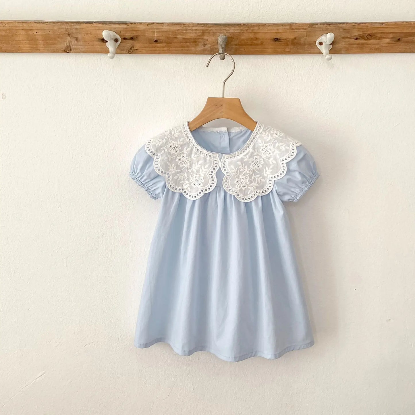Baby Girls Dress Kids Summer Cute Flowers Dress 1-6 Yrs Children Fashion Doll Collar Princess Dress Blue Cotton Girl's Dresses