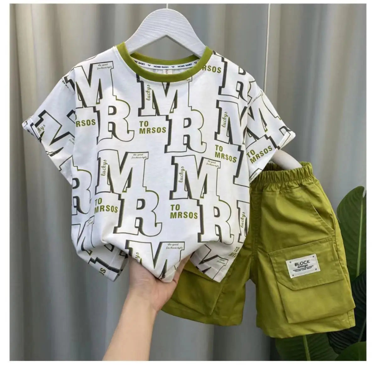 Boys Summer Short Sleeve Set 2024 New Fashionable Baby Clothes Boys Handsome Clothes Children's Letter Two Piece Set
