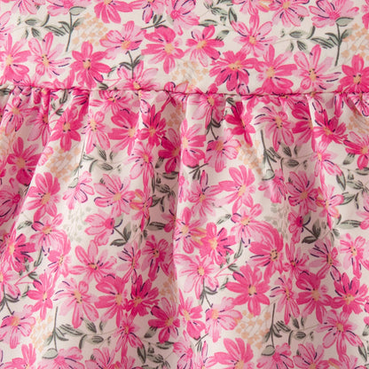 Summer Beach Party Dress for Girls Rose Red Bow Flower Print Suspender Dress Girl Casual Outdoor Outfit Sent Hat