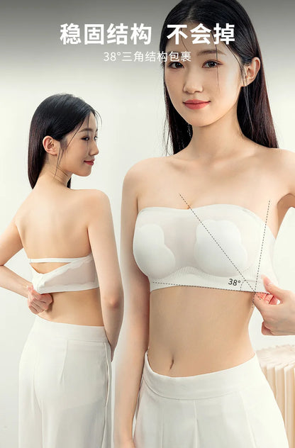 Sexy Strapless Tube Top Flower Cup Design Invisible Bras Non-marking Smooth Women Underwear Non Slip Push Up Bralette BCD Cup