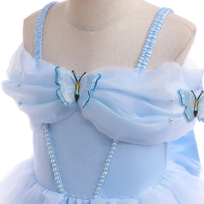 Children's Party Dresses For Girls Elegant Cinderella Princess Dress Kids Girl Butterfly Blue Evening Dress Sequin Prom Dress
