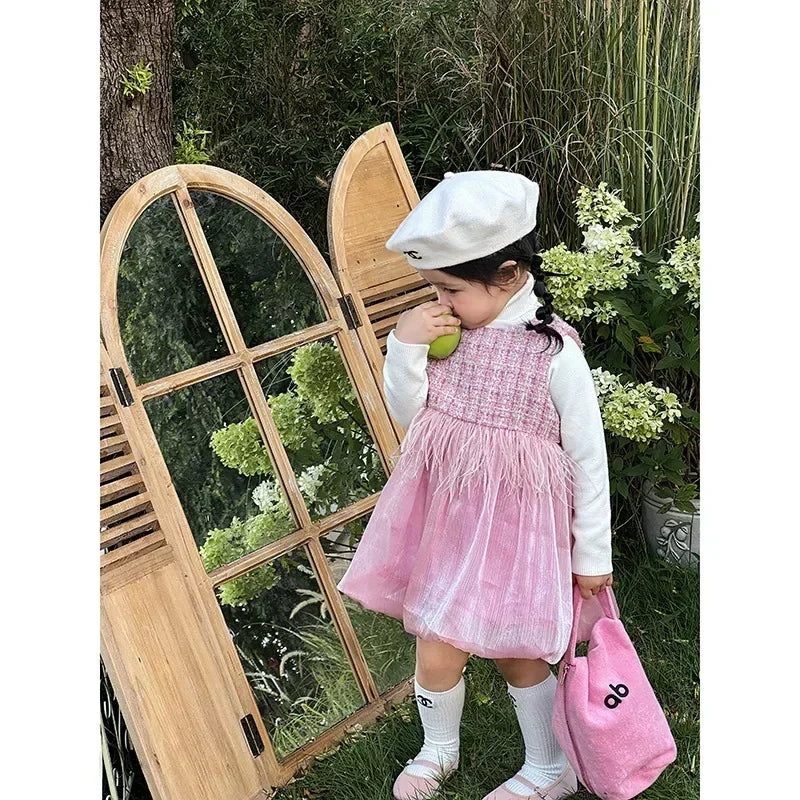 2025 Newborns Baby Dresses Sets for Girls Children's Elegant Dress forPlaid Vestidos Birthday Winter Infants Knitted Sweater