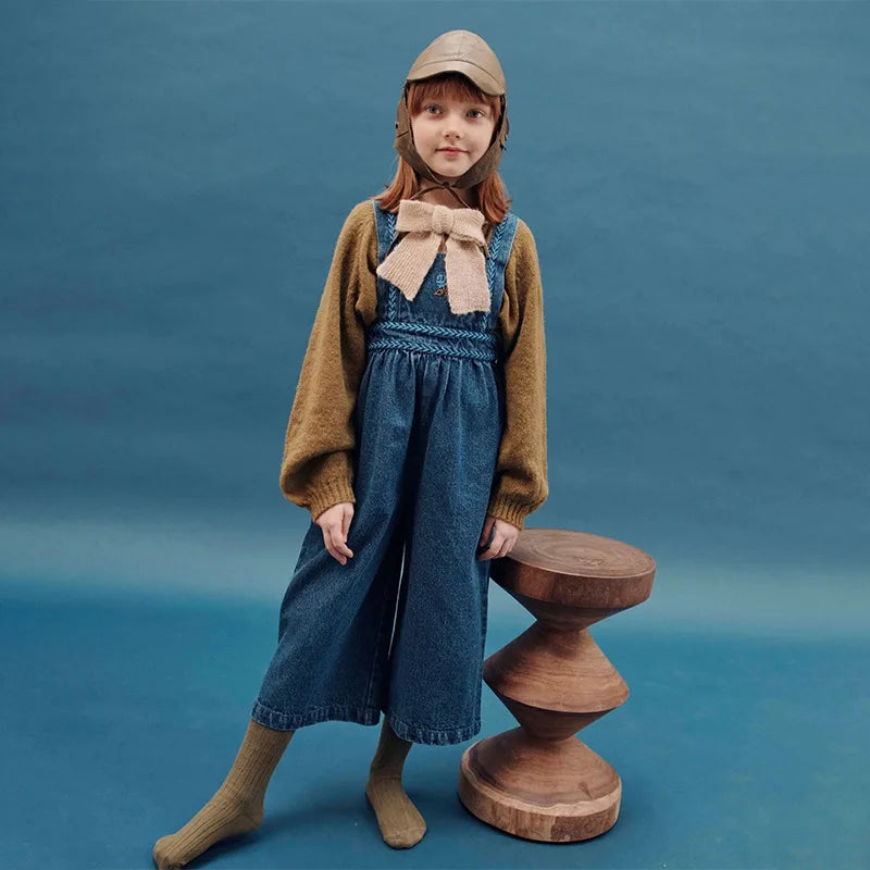 Girls' Dresses 2025 Fall New Arrivals Printed Embroidered Princess Dress Cotton Warm Girls' Jacket Peter Pan Collar Knit Sweater