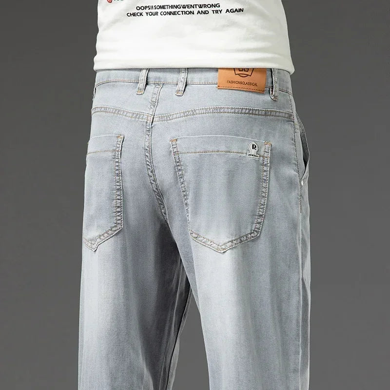 Men's Lyocell Soft Thin Jeans Light Color Straight Loose Casual Trousers Business Fashion Male Clothes Elasticity Denim Pants