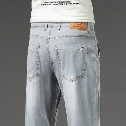 Men's Lyocell Soft Thin Jeans Light Color Straight Loose Casual Trousers Business Fashion Male Clothes Elasticity Denim Pants