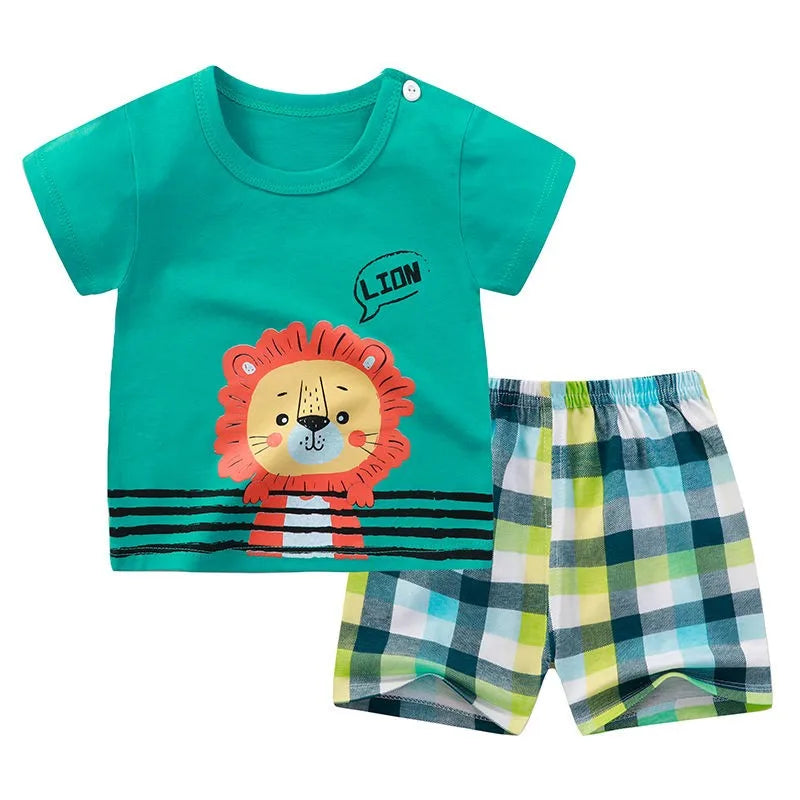 Boys Summer Costume New Short Sleeve Tshirt Shorts Baby Girls Small Car Print Tees 2PCS Trendy New Style Tracksuits Outer Wear