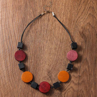 Vintage Ethnic Geometrice Wood Accessories Pendants Necklaces Handmade Rope Chain Necklace for Women Daily Wear Fashion Jewelry
