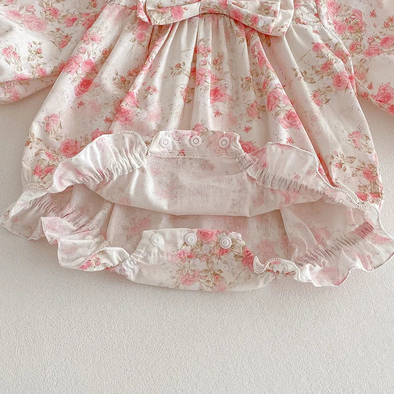2025 Boutique Spring Cute Baby Clothes Girls Floral Print Dresses Newborn Girl Romper Birthday Party New Dress for Children Kids