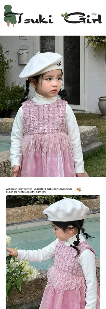 2025 Newborns Baby Dresses Sets for Girls Children's Elegant Dress forPlaid Vestidos Birthday Winter Infants Knitted Sweater