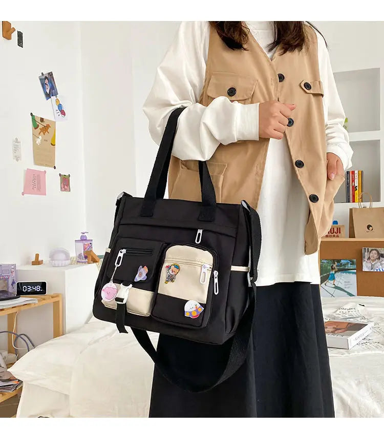 School Tote Book Bags for Girls Satchels Canvas Women Handbags Shoulder Bag Nylon Ladies Messenger Bag Oxford Crossbody Bags