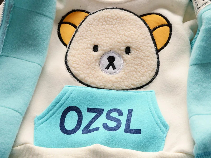 Winter Baby Boys Clothing Sets 2024 Cartoon Toddler Boys Girls Warm Hooded Coats Pants Suit Kids Thick Tracksuit Clothes Set (Stock)