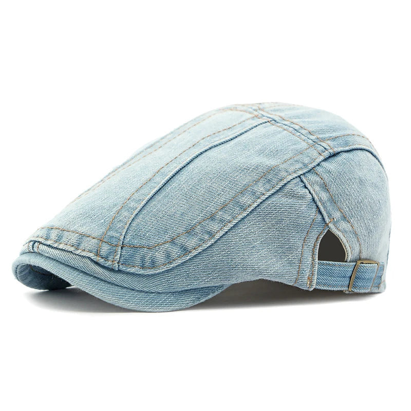 Men's Denim Beret Newsboy Hat Spring Summer Unisex Flat Cap Cabbie Driving Ivy Hats Retro Casual Baseball Cap Adjustable