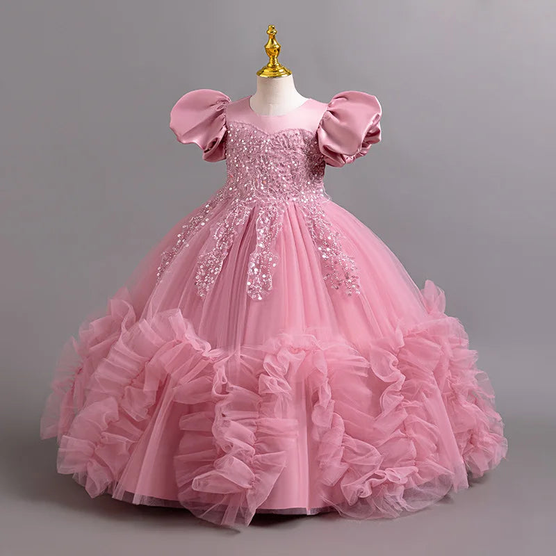 Girls elegant dresses summer girls' wedding dresses sequined mesh puffy dresses birthday party dresses 4-12-year-old children's