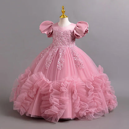Girls elegant dresses summer girls' wedding dresses sequined mesh puffy dresses birthday party dresses 4-12-year-old children's