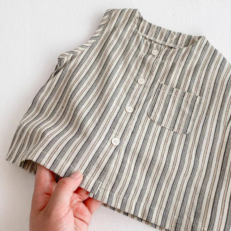 Baby Summer Clothes Boys Vest Set 0-3Y Striped Sleeveless Top Shorts Children's Casual 2Pcs Suit Infant T-shirt Toddler Outfit